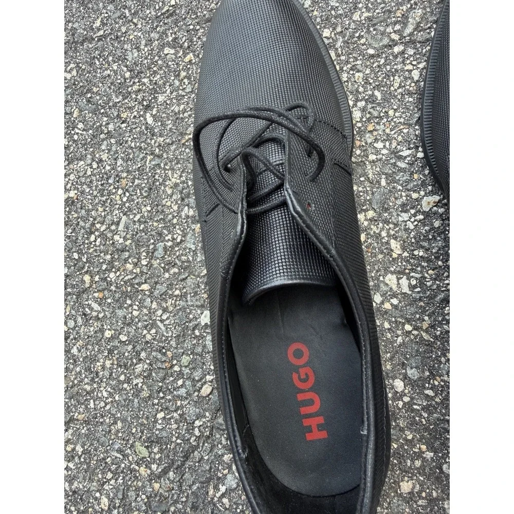 HUGO Boss Men's Black Textured Leather Lace Up Shoes EU 43 Dress Casual 50476506